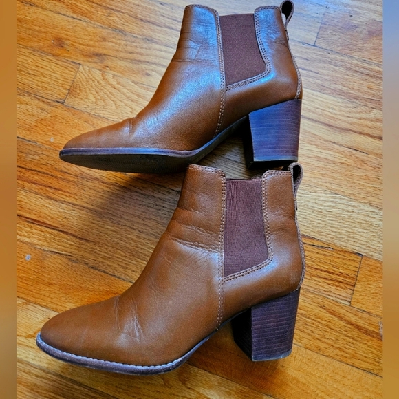 Madewell‎ Leather Chelsea Ankle Boots Brown Block Heel Classic Booties Shoes 8.5 - Picture 1 of 11